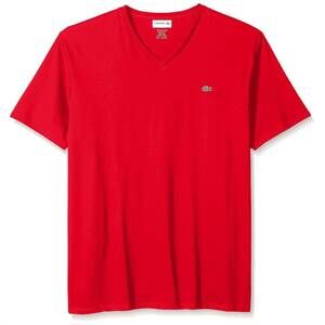 NEW LACOSTE men's short sleeve v-neck pima jersey t-shirt in red